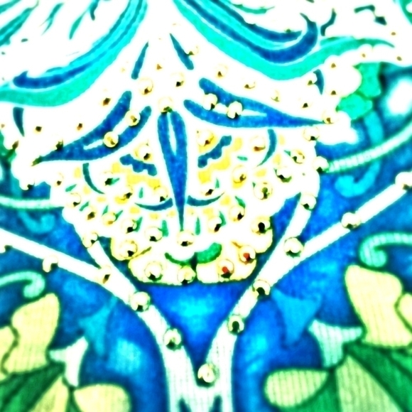 Style & Co M Turquoise Medallion Print Short Sleeve Embellished   Blouse - Picture 4 of 7